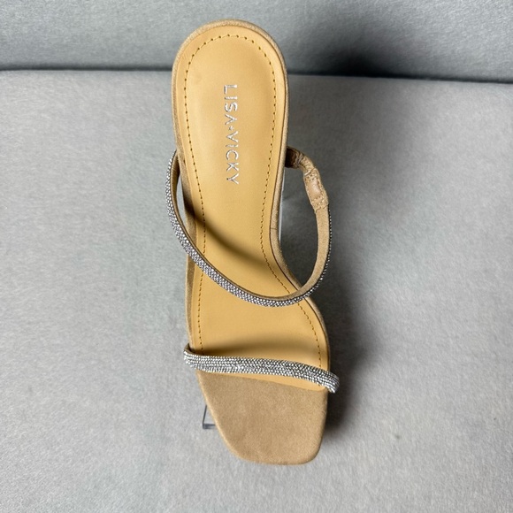 Lisa Vicky Women’s Mood Pavé Block Heel Slide Sandal in Tan and Silver size 7M - Picture 6 of 10